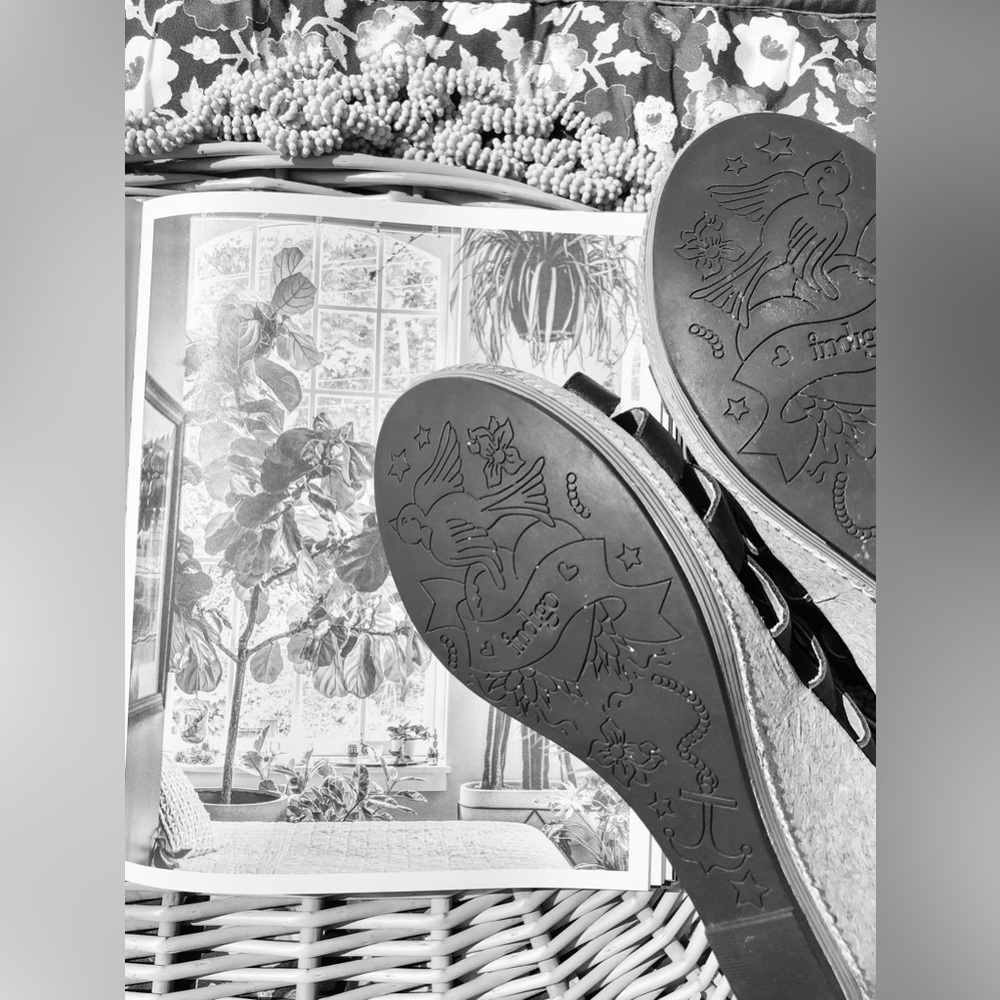Indigo by Clark’s Cork Wedge Black Leather Sandals - Picture 6 of 9